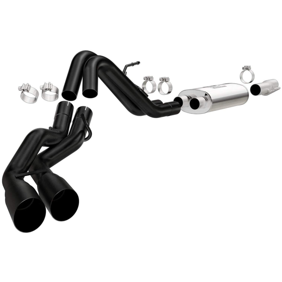 Cat-Back MagnaFlow Performance Exhaust System 15366 - Street Series, Stainless Steel 3in Main Piping, Dual Same Side Behind Passenger Rear Tire Exit, Black Coated 4in Exhaust Tip - F-150 Exhaust Kit