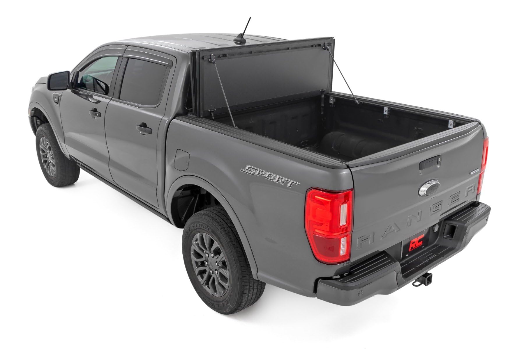 Rough Country Hard Truck Bed Flip Up Cover for Ford Ranger (2019-2023) - Fits 5' (61") Bed, Weather-Resistant, Tri-Fold Aluminum Panels