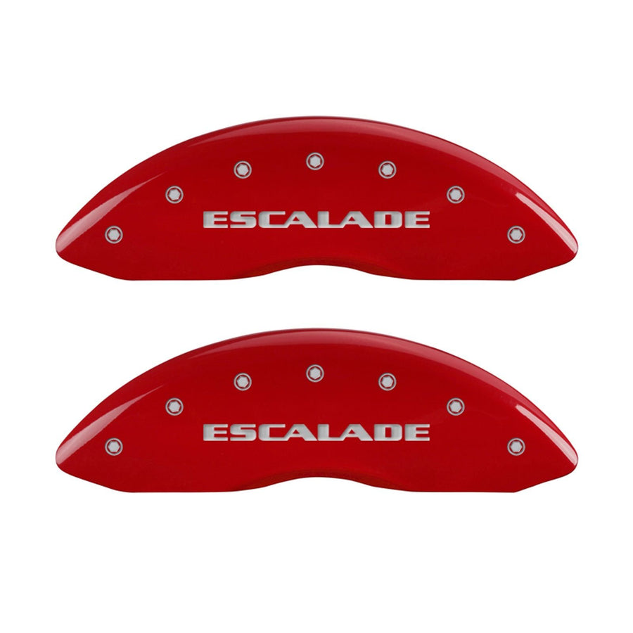 Brake Caliper Covers MGP - Compatible with 2007-2020 Cadillac Escalade (Requires 18"+ Wheels) Powder-Coated Finish, 4 PCS Front and Rear (Red - Escalade/ESV Engraving)