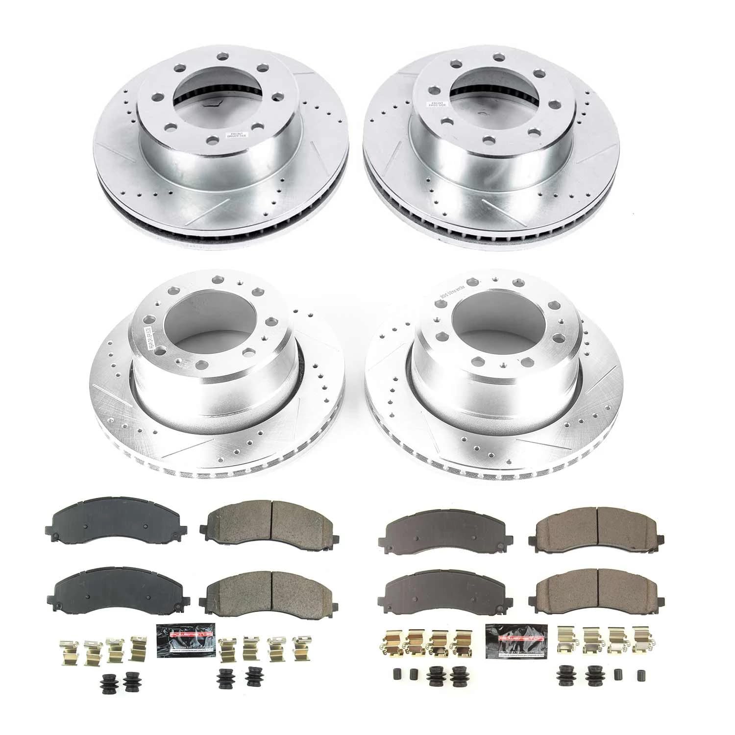 Power Stop Z23 K8639 Front and Rear Brake Kit-Drilled/Slotted Brake Rotors & Carbon Ceramic Brake Pads For Ram 3500 2019-2022 [Model Specific]