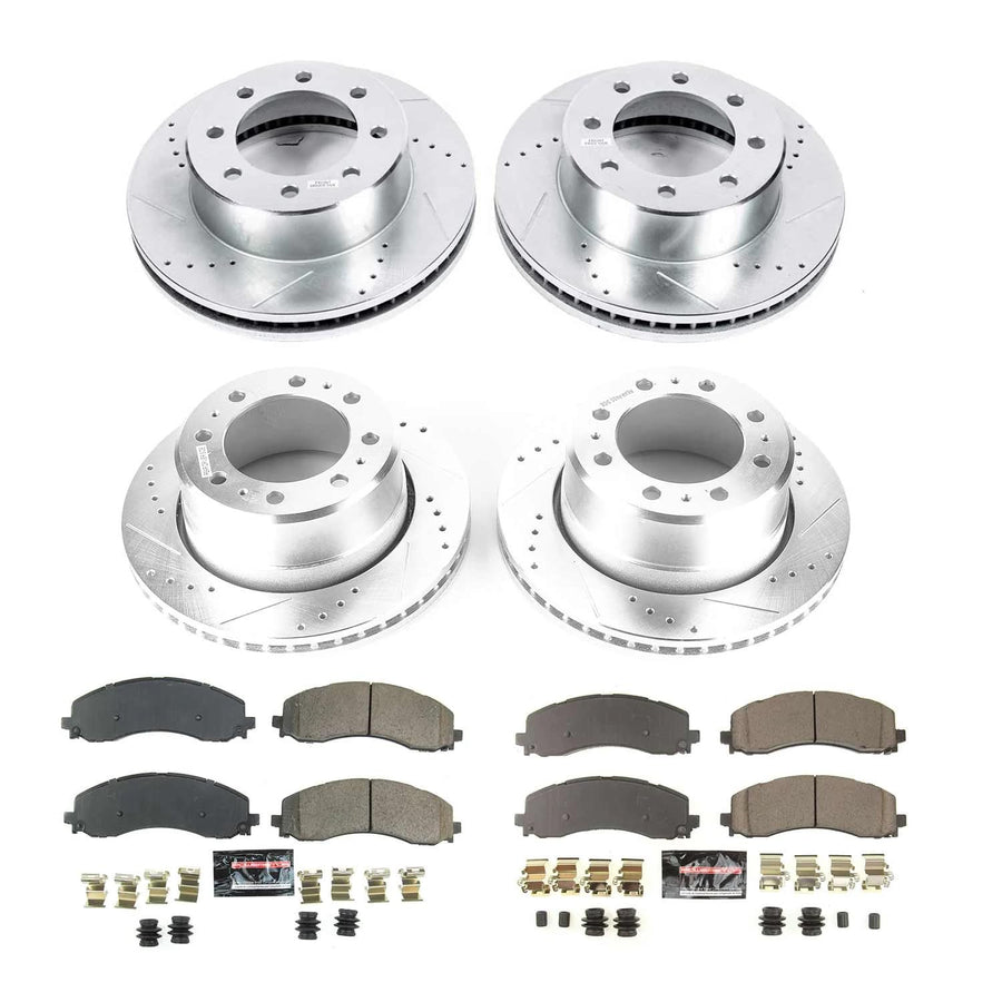 Power Stop Z23 K8639 Front and Rear Brake Kit-Drilled/Slotted Brake Rotors & Carbon Ceramic Brake Pads For Ram 3500 2019-2022 [Model Specific]
