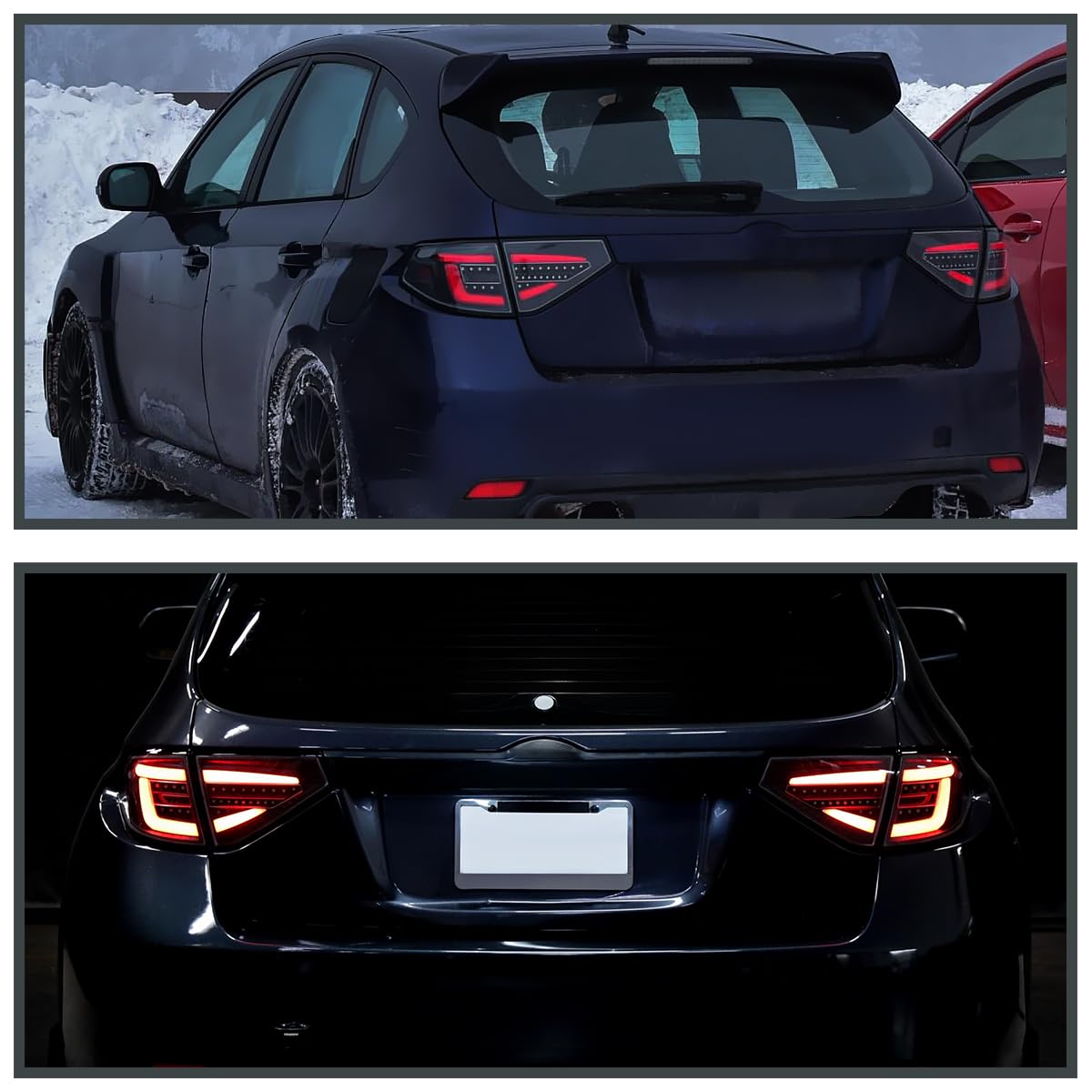 Jet Black SPEC-D TUNING Sequential Tail Lights w/Red LED Bar Compatible with 2008-2014 Subaru Impreza WRX Hatchback, Left + Right Pair Assembly