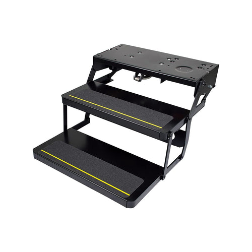Lippert Double Tread Platinum Series Electric RV Steps — Automatically Extending RV Travel Trailer Steps — Heavy-Gauge Steel — 24" Wide Treading — Non-Slip Surace — 12V Motor — 372558