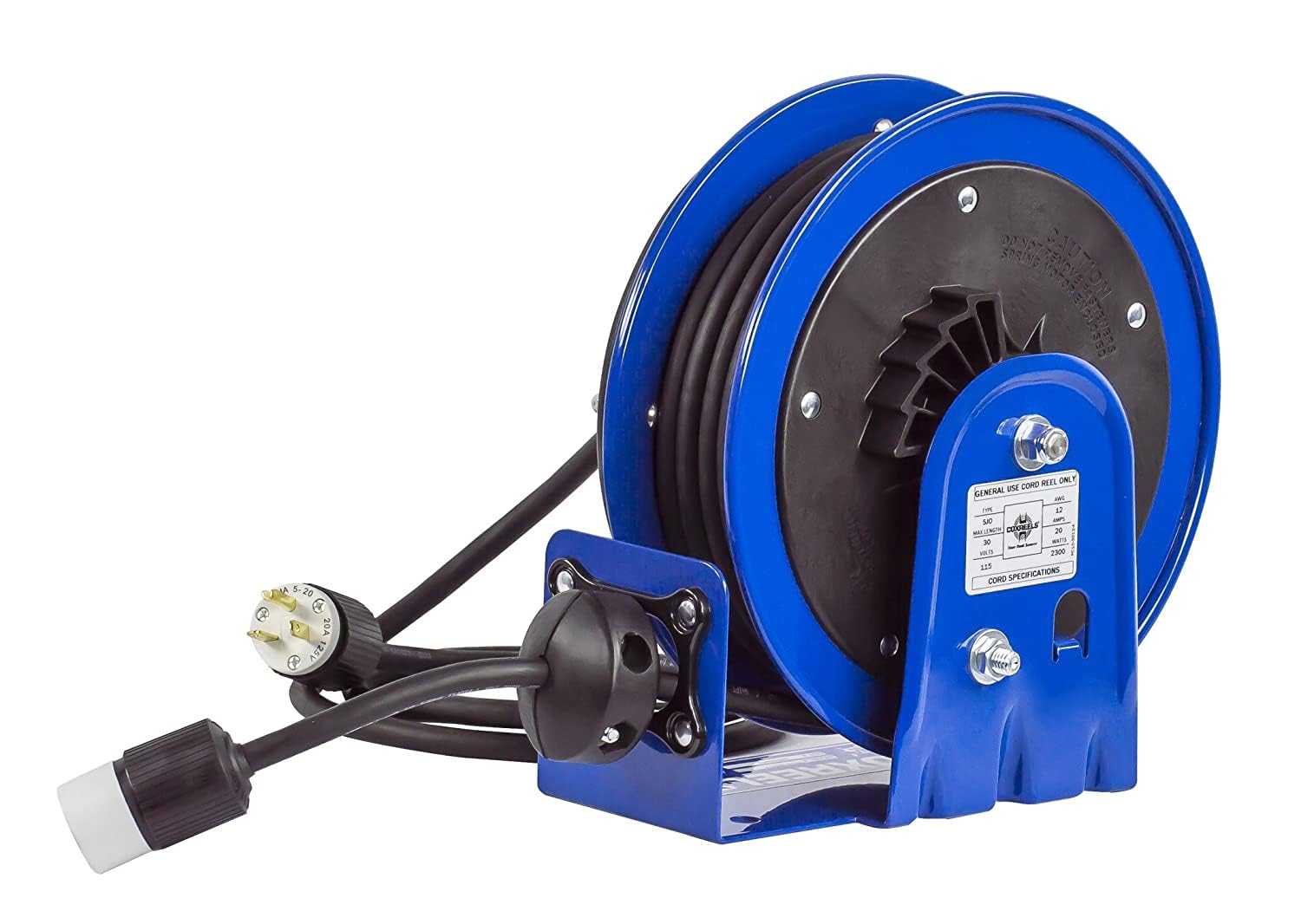 PC10-3012-A Coxreels Compact Power Cord Reel, PC10 Series 12/3 x 30’ Single INDL - Space-Saving Design with Easy-Access Cover and Spring Motor - Heavy-Duty Steel Construction, Made in the USA, Blue