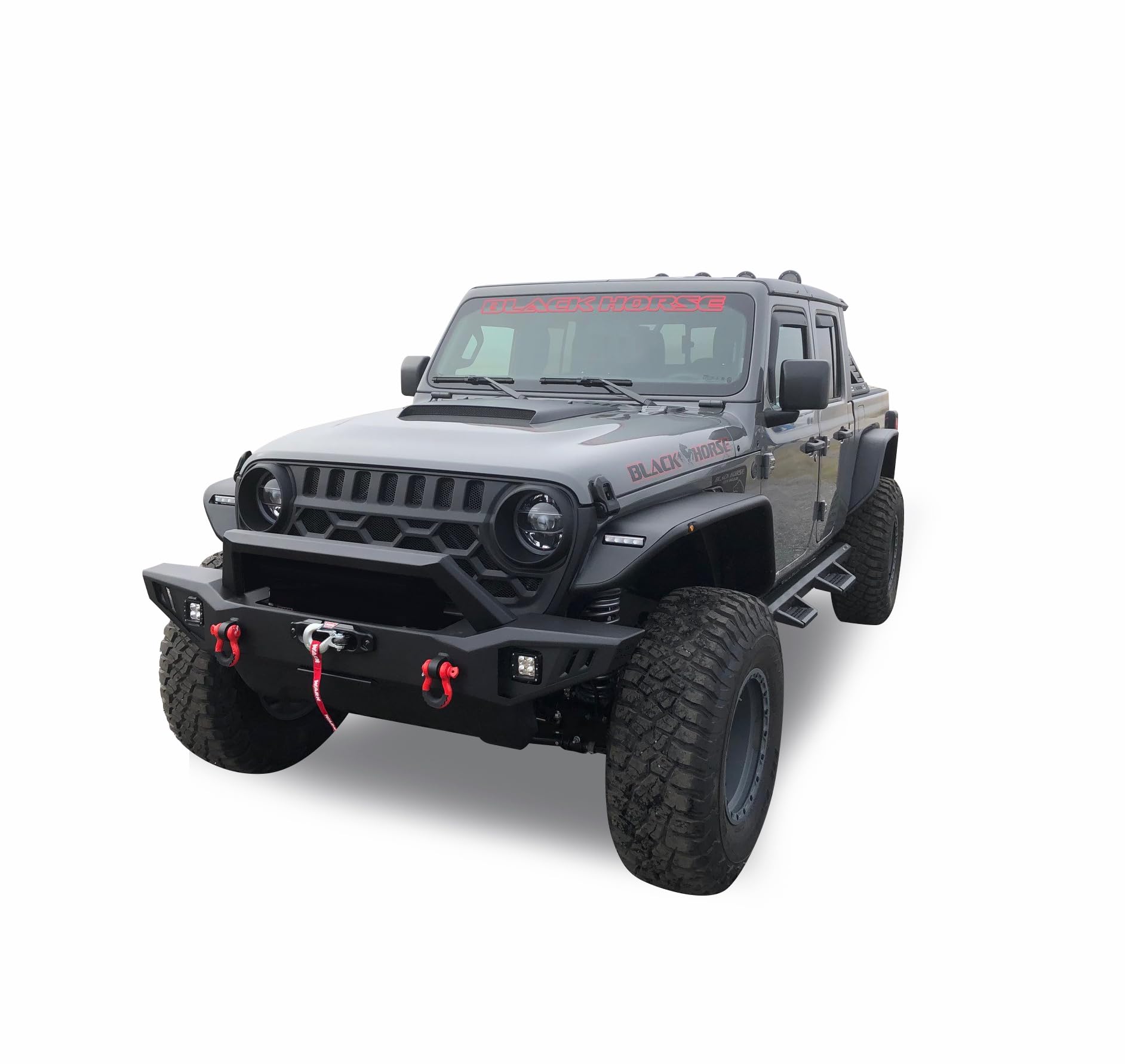 Heavy Duty Black Horse Armour Front Bumper Armour I Front Bumper Matte Black Compatible with 20-24 Gladiator (Excl.plug-in hybrid models)|18-24 Wrangler (Excl. 20-24 Rubicon Trim)-AFB-WR19
