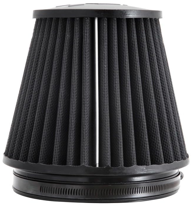 K&N Lifetime Dryflow Universal Clamp-On Air Filter: Dry Synthetic, Washable, Oil-Free: Flange Diameter: 6 In, Filter Height: 6 In, Flange Length: 1 In, Shape: Round Tapered, RU-3102HBK