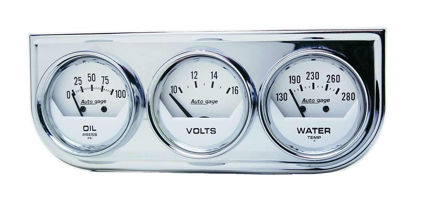 AUTO METER Autogage 2325 White Console Oil/Volt/Water Gauge with Chrome Steel , 2.3125 in.