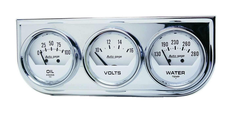 AUTO METER Autogage 2325 White Console Oil/Volt/Water Gauge with Chrome Steel , 2.3125 in.