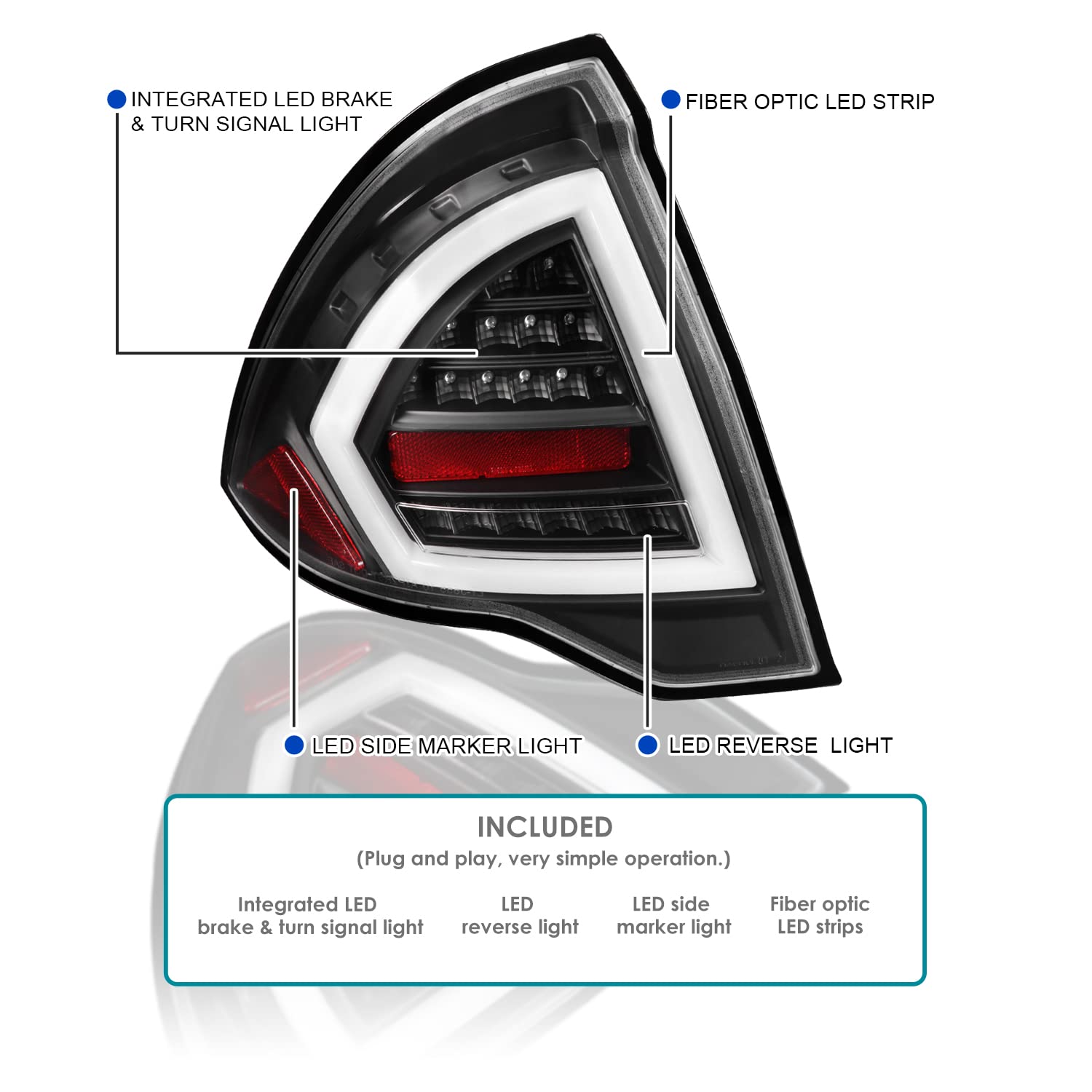 Black LED Bar Tail Lights SPEC-D TUNING Compatible with 2010-2012 Ford Fusion, Left + Right Pair Assembly