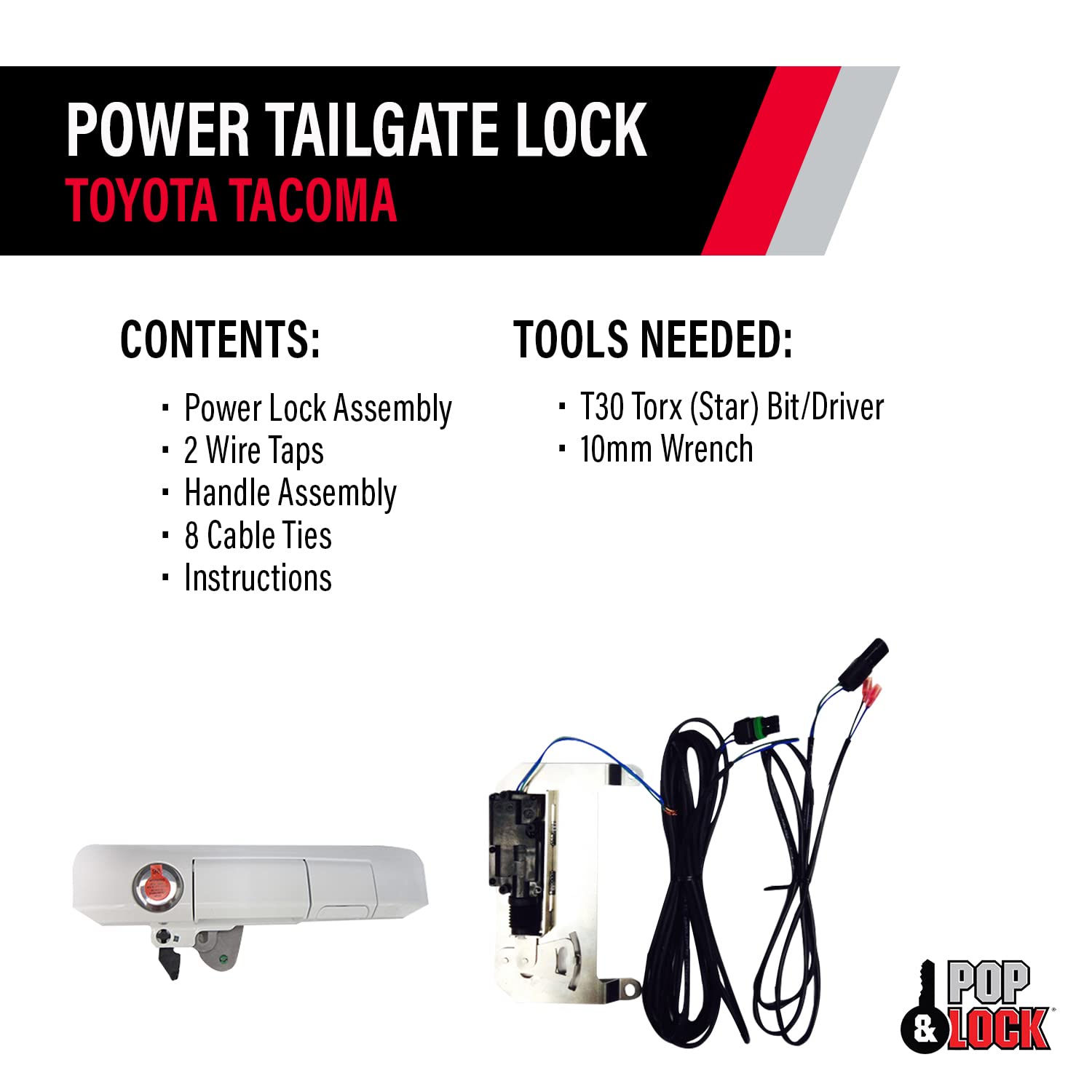 Power Tailgate Smart Lock Combo – Pop & Lock with Bolt Technology for Toyota Tacoma, Fits 2005 to 2015 Models (OEM Color Super White, PL85403)
