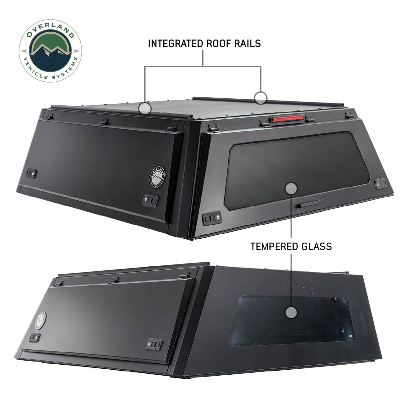 Truck Cap Overland Vehicle Systems Expedition W/Full Wing Doors, Front and Rear Windows & 3rd Brake Light Full Bolt On (Compatiable with Toyota Tundra - 5.5 ft. Bed 2022-2024)