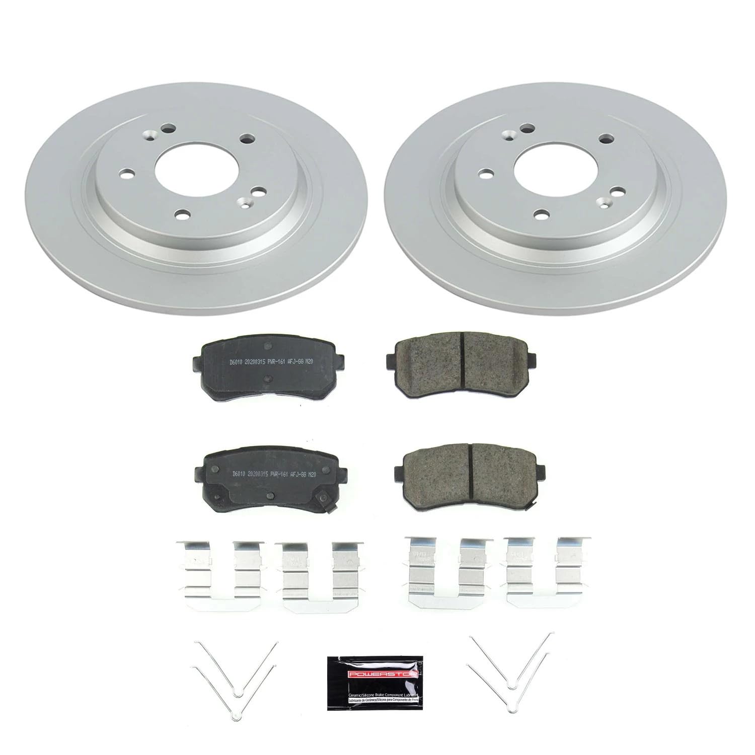 Power Stop Z17 Rear Coated Rotor Kit-Coated Brake Rotors, Ceramic Brake Pads For Kona Hyundai 2018-2022, Kia Seltos 2021-2022 [Model Specific]