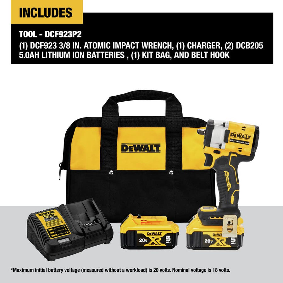 DEWALT 20V MAX* DCF923P2 ATOMIC 3/8 in. Cordless Impact Wrench with Hog Ring Anvil Kit