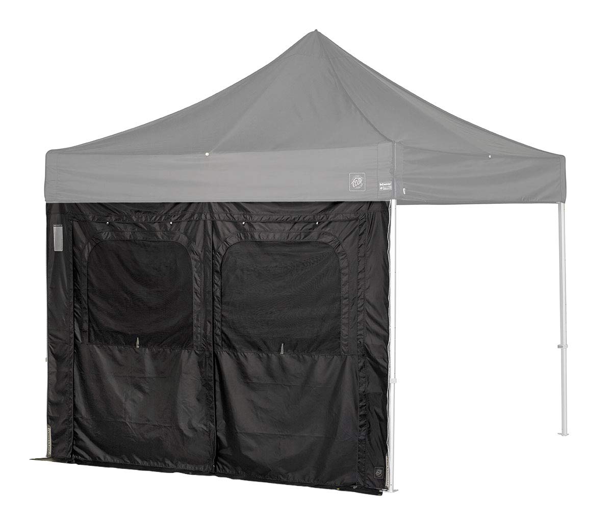 E-Z UP PRO Sidewall Single Utility, Fits 10' Straight Leg, Includes Ground Flap, Double Doors and Roll-Up Screened Windows, Black