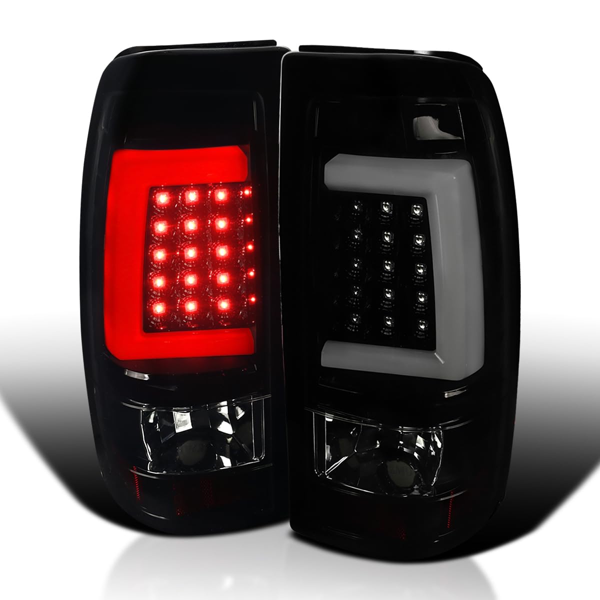 Glossy Black Smoke LED Tube Brake Lights SPEC-D TUNING Compatible with 2003-2006 Chevy Silverado 1500/1500HD/2500/2500HD, 2004-2006 Chevy Silverado 3500, Left + Right Pair Assembly
