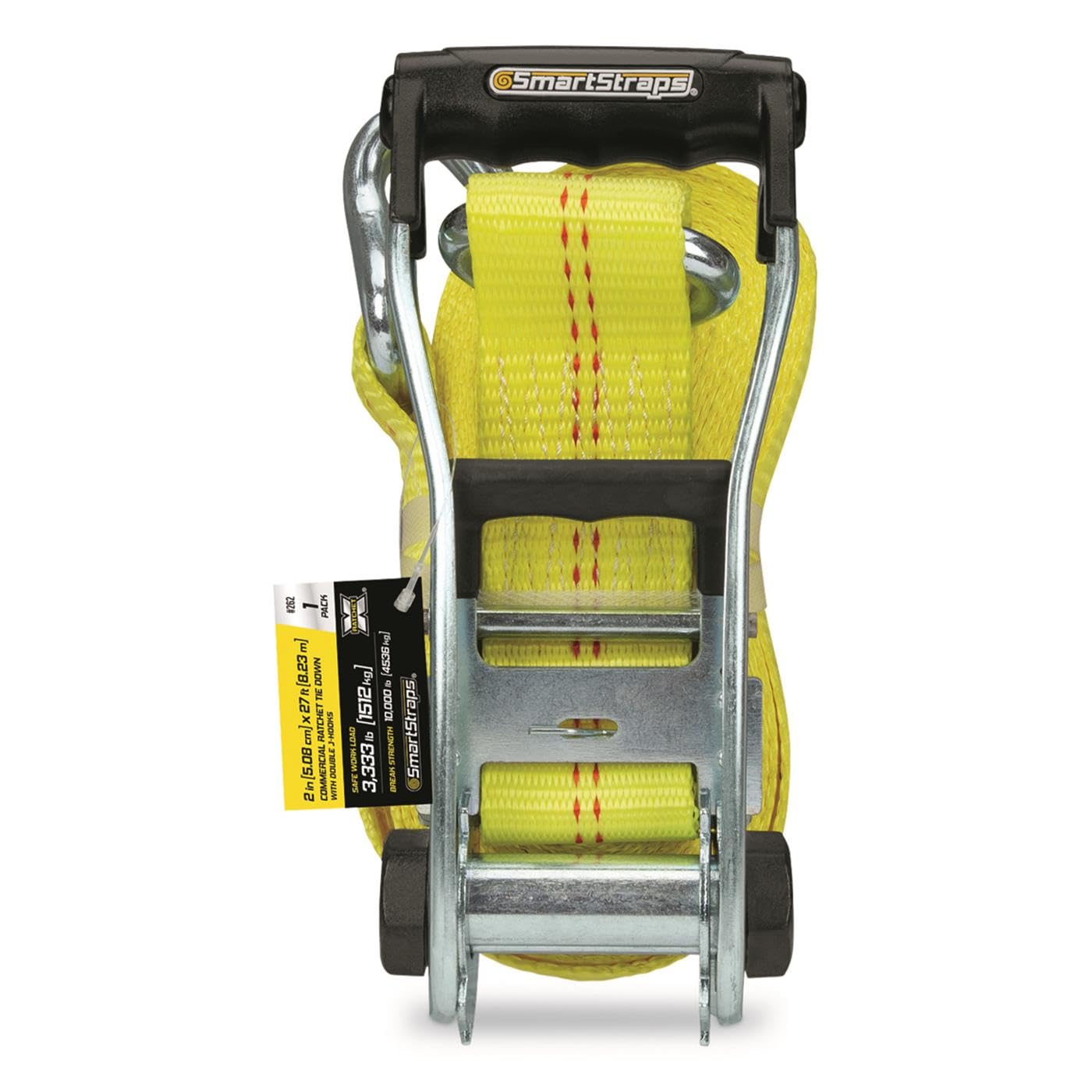 27-Foot SmartStraps Premium Ratchet Straps, Yellow (1pk) – 10,000 lbs Break Strength, 3,333 lbs Safe Work Load - Commercial Tie-Downs Designed for Heavy-Duty Transport - Safely Haul Large Equipment, Tractors, Vehicles and More