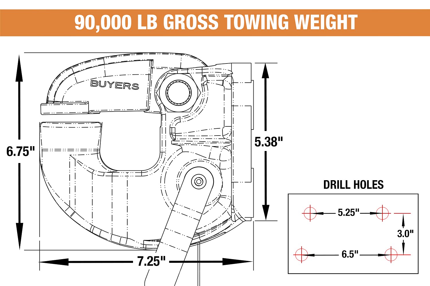 Buyers Products 45 Ton PH45 Pintle Hook, 90,000 Lbs MGTW, 18,000 Lbs MVL Pintle Hitch, Mounting Kit Sold Separately