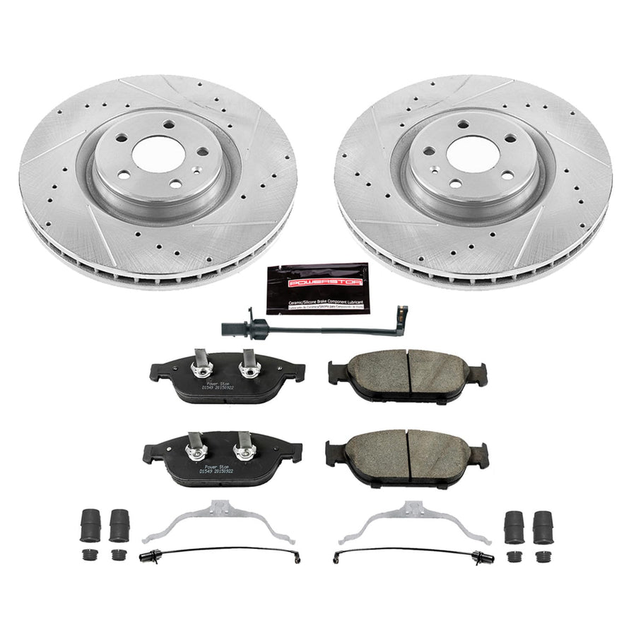 Brake Kit Power Stop For 2016 - 2018 Audi A6 | 2012 - 2018 Audi A6 Quattro | 2012 - 2018 Audi A7 Quattro [Model Specific] Front Z23 Carbon Fiber Brake Pads with Drilled Slotted Brake Rotors K6129