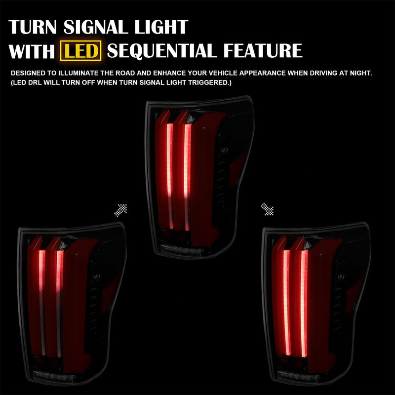 Full LED Sequential Tail Lights SPEC-D TUNING Glossy Black Smoke w/Red LED Light Bars and Startup Animation Compatible with 2007-2013 Toyota Tundra, Left + Right Pair Assembly