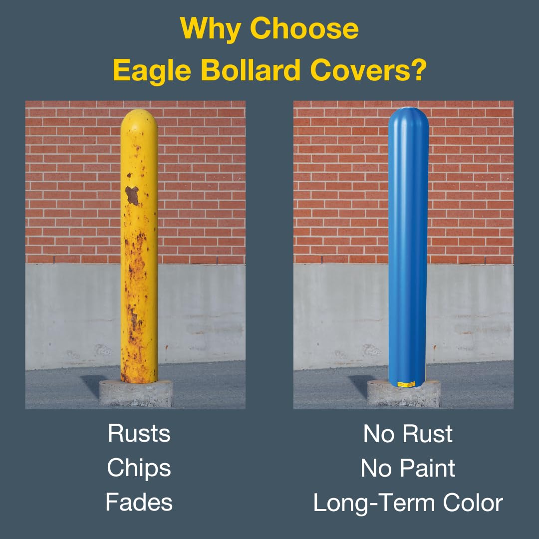 Bollard Covers Eagle for 4 Inch Poles - 56" Tall, Durable Fluted HDPE Plastic - Trimmable Blue Bollard Post Sleeve for Parking Lots, Warehouses, and Loading Docks, 1732BL