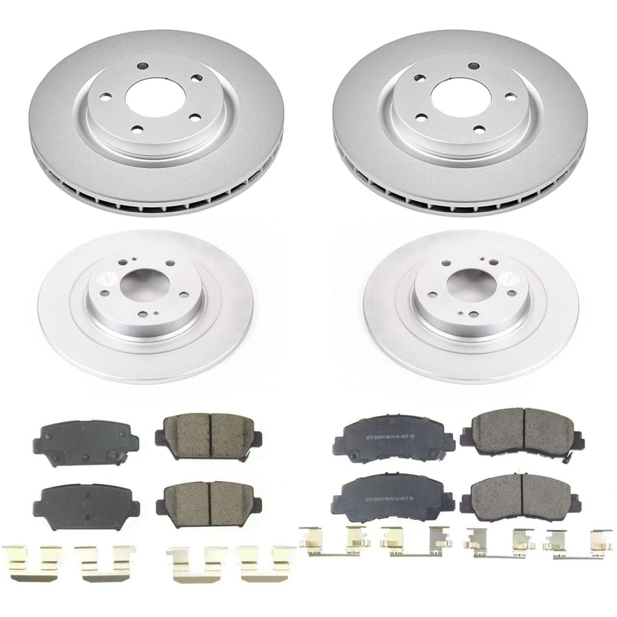 Power Stop Z17 CRK8461 Front and Rear Coated Rotor Kit-Coated Brake Rotors, Ceramic Brake Pads For Mitsubishi Eclipse Cross 2018-2020 [Model Specific]
