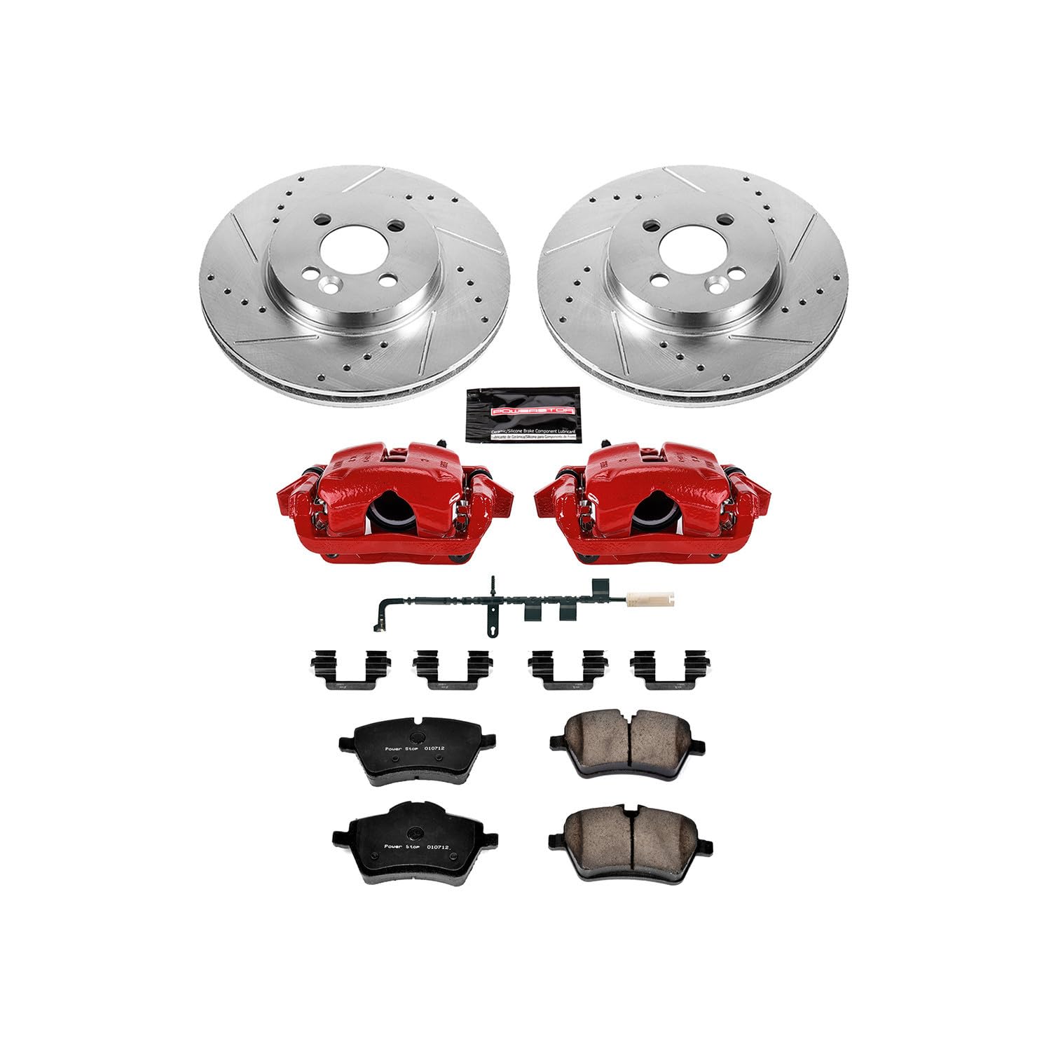 Power Stop Z23 Evolution Front Brake Caliper Kit KC6068- Brake Rotors, Carbon-Fiber Ceramic Brake Pads, Brake Calipers and 1 Front Sensor Wire