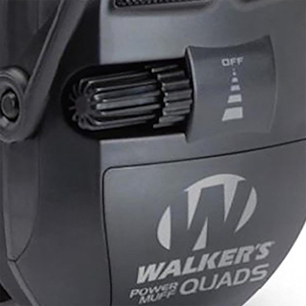 WALKER'S Power Muff Ultimate Quads - Hearing Protection Noise Reduction 26dB NRR Hunting Gun Range Shooting Electronic Earmuffs with AFT, 2 AAA Batteries Included