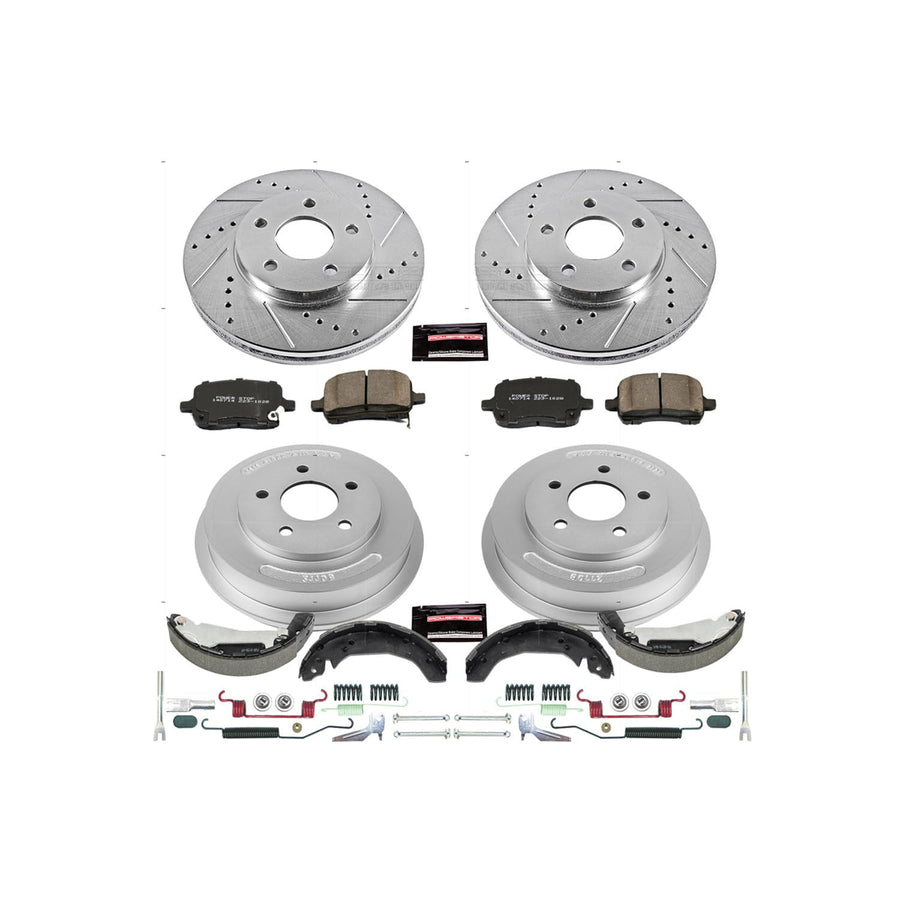 Power Stop K15225DK Z23 Carbon Fiber Brake Pads Front and Rear with Drilled & Slotted Brake Drums Kit For Chevrolet HHR 2009-2011 [Model Specific]