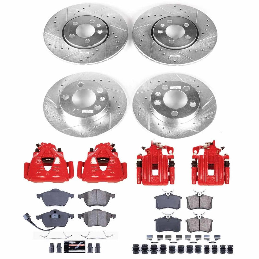 Power Stop Z23 Evolution Front and Rear Caliper Kit-Drilled/Slotted Rotors, Brake Pads & Carbon Ceramic Calipers