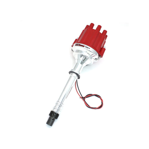 Pertronix D209801 Flame-Thrower Plug and Play Marine Billet Electronic Distributor with Red Cap Opposite Rotation Engine for Chevrolet Small Block/Big Block Ignitor II Technology