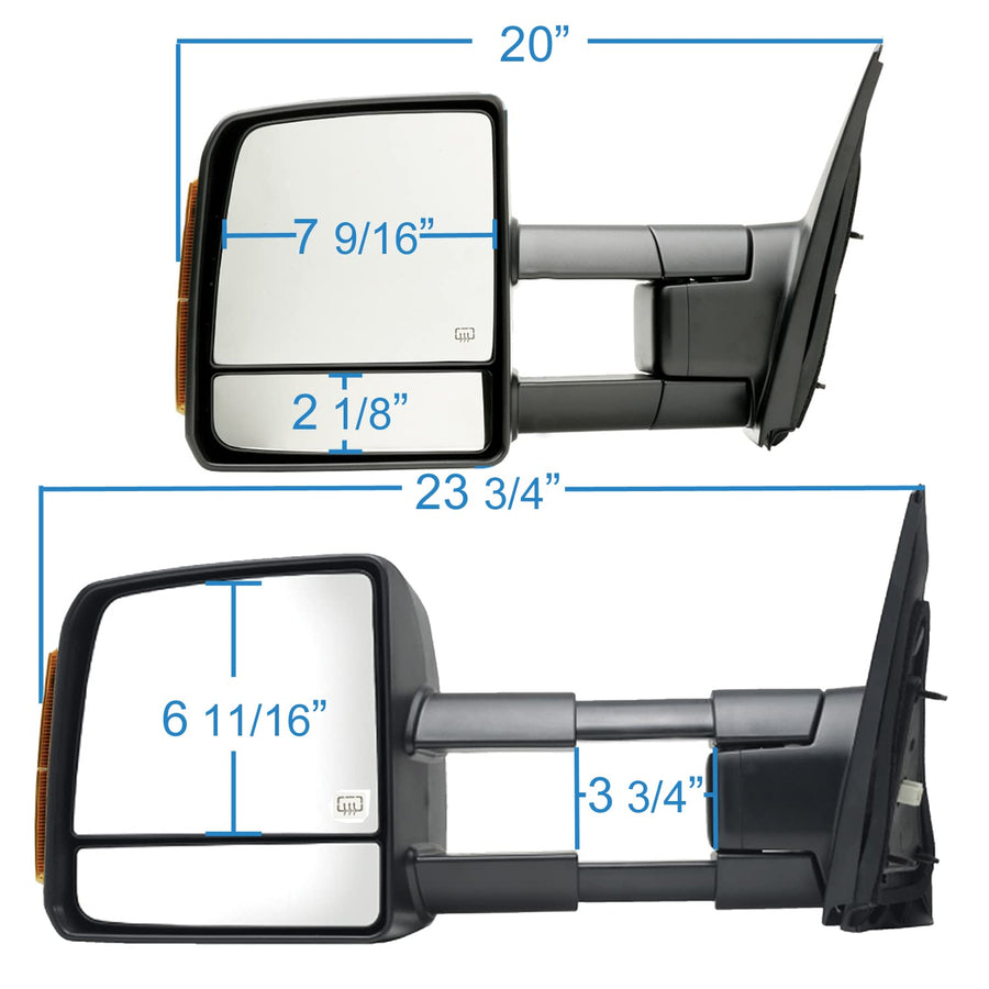 Fit System Towing Mirror Pair 70103-04T for Toyota Tundra Pick-Up, Sequoia, w/Turn Signal & Running Lights, extendable, Dual Mirror, Textured Black, Foldaway