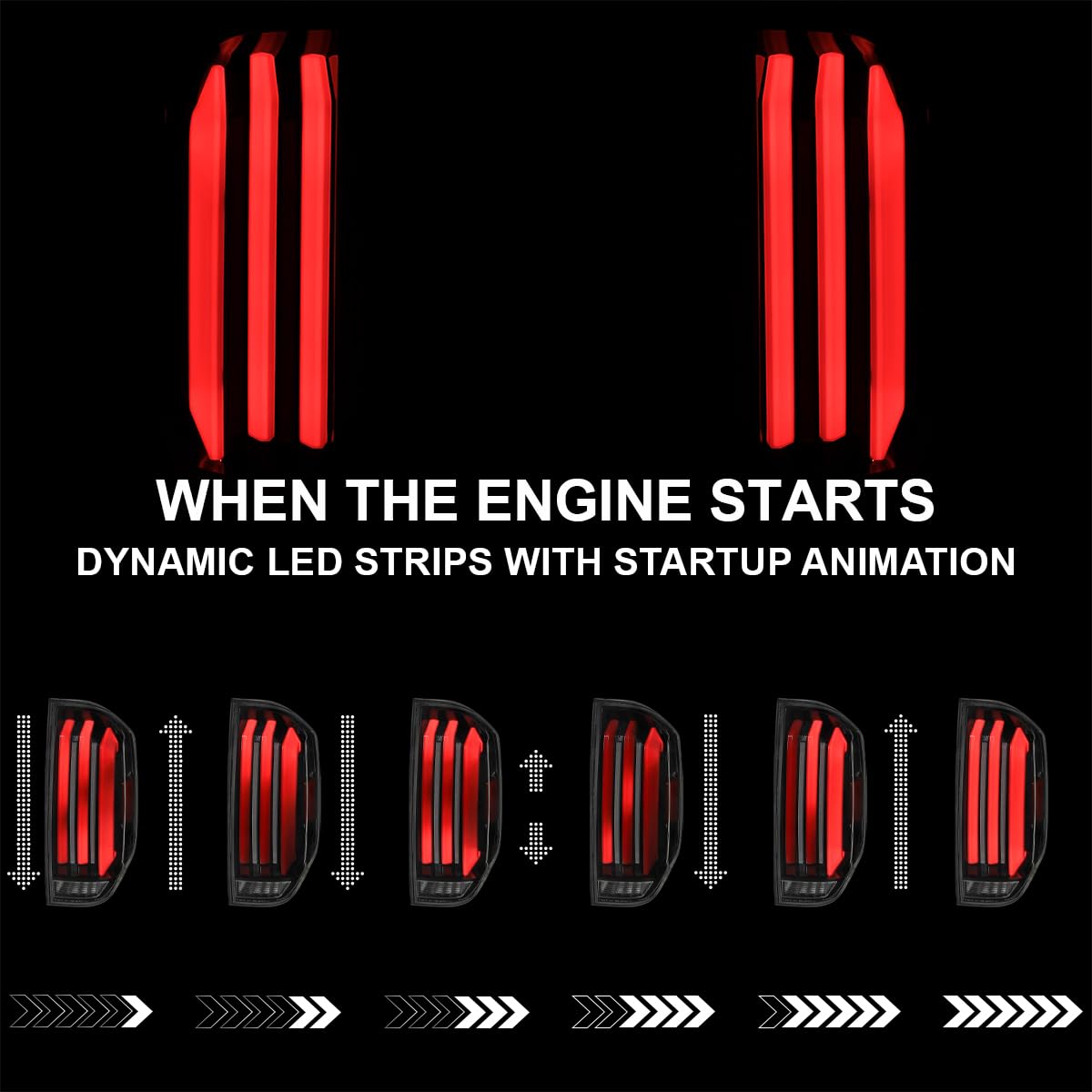Full LED Strip Tail Lights SPEC-D TUNING w/Red Sequential LED Light Bars and Startup Animation Compatible with 2014-2021 Toyota Tundra, Left + Right Pair Assembly