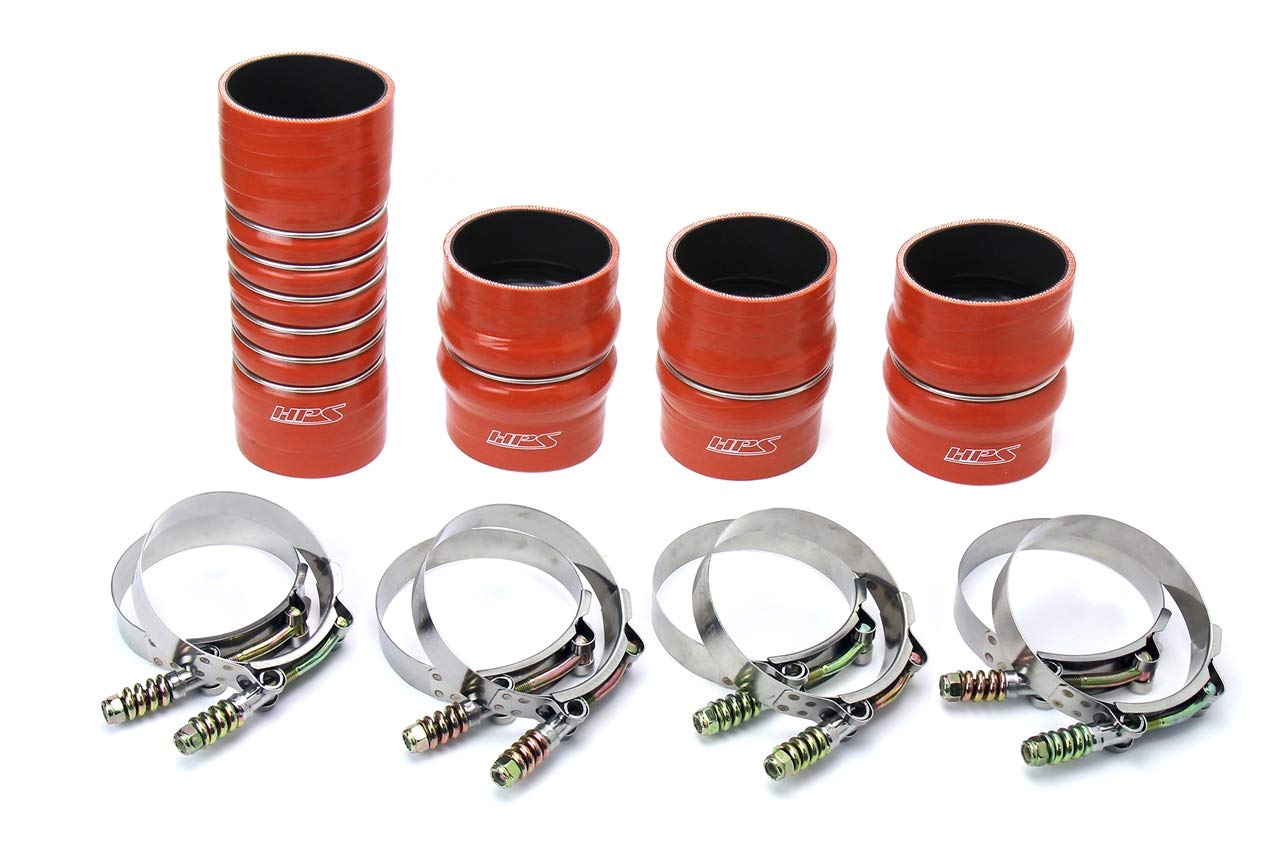 High Temp HPS 57-1568 Orange Aramid Reinforced Silicone Intercooler Turbo Hose Boots Kit with T Bolt Clamps