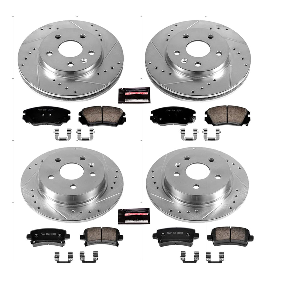 Power Stop K5523 Z23 Carbon Fiber Brake Pads Front and Rear with Drilled & Slotted Brake Rotors Kit For Buick LaCrosse, Buick Regal, Chevrolet Malibu, Chevrolet Malibu Limi, Saab 9-5 [Model Specific]