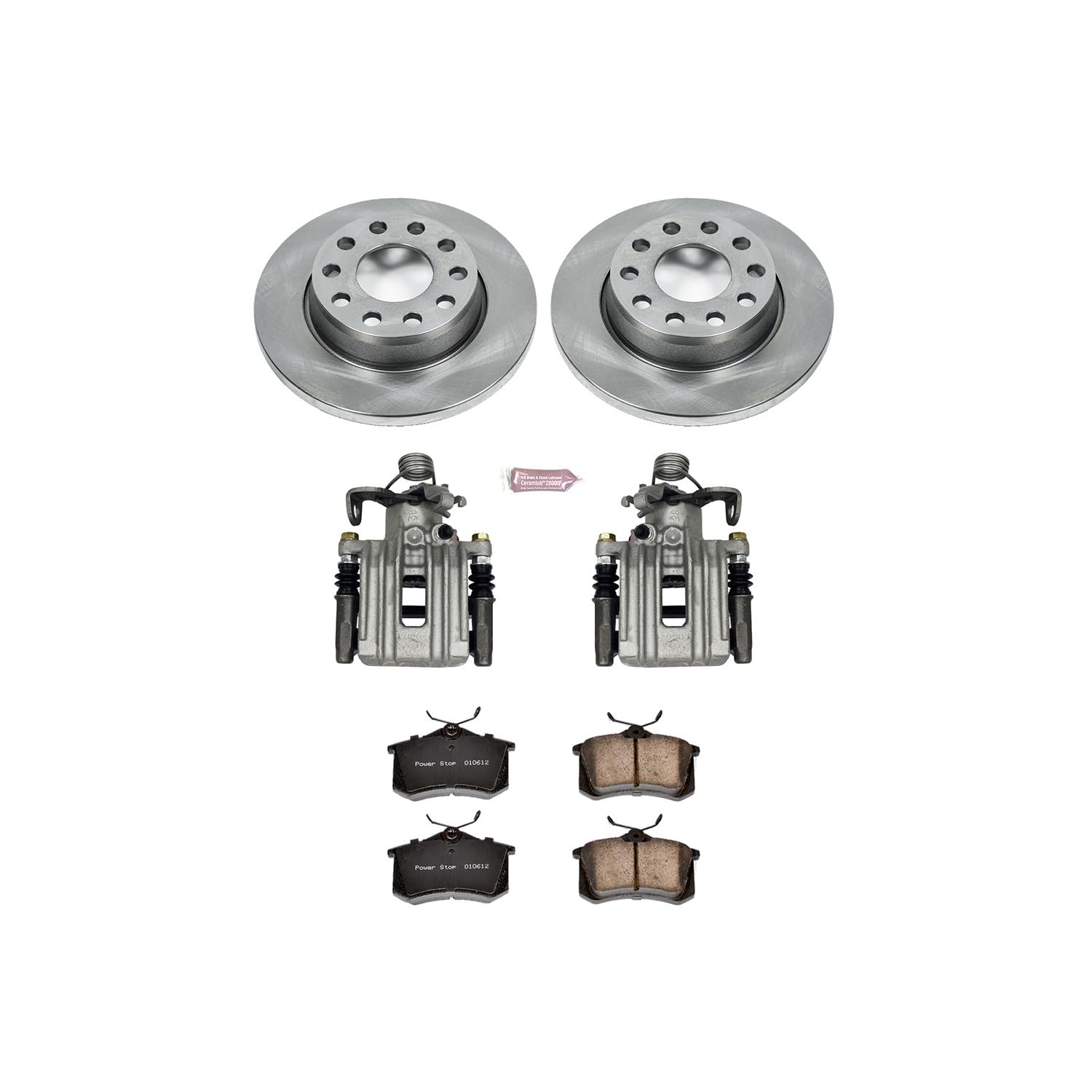 Power Stop KCOE3109 Replacement Autospeciality Rear Caliper Kit- OE Rotors, Ceramic Brake Pads, Calipers For Audi A4 2002-2006, Audi A4 Quattro 2002-2006 [Model Specific]