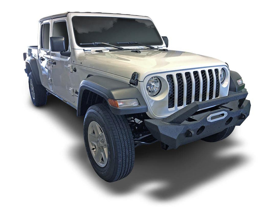 Stubby TrailFX Front Bumper Fits 2018–2025 Jeep Wrangler JL Grille Guard Winch Mount and LED Light Bar Mount Black Powder Coated SteelOEM Fog Light Cutouts Skid Plate With Mounting Hardware