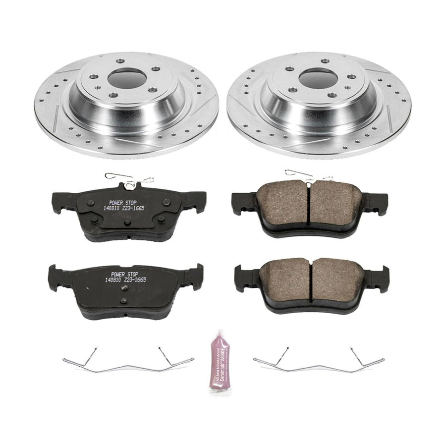 Power Stop K6559 Rear Brake Pads Z23 Carbon Fiber with Drilled & Slotted Brake Rotors Kit For Ford Fusion 2013-2016, Lincoln MKZ 2013-2016 [Model Specific]