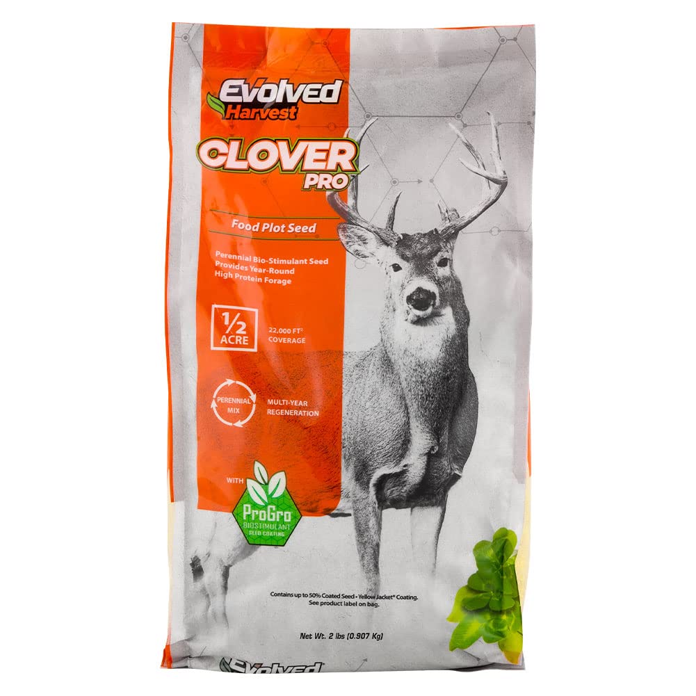 Clover Pro Evolved Harvest Food Plot Seed with Biostimulant Coating - Vital Nutrient Forage for Deer, 2 Lbs.