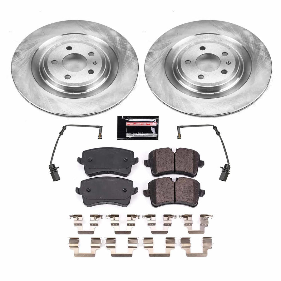 Power Stop KOE8486 Rear Replacement Brake Kit-OE Brake Rotors & Ceramic Brake Pads and 2 Rear Sensor Wires