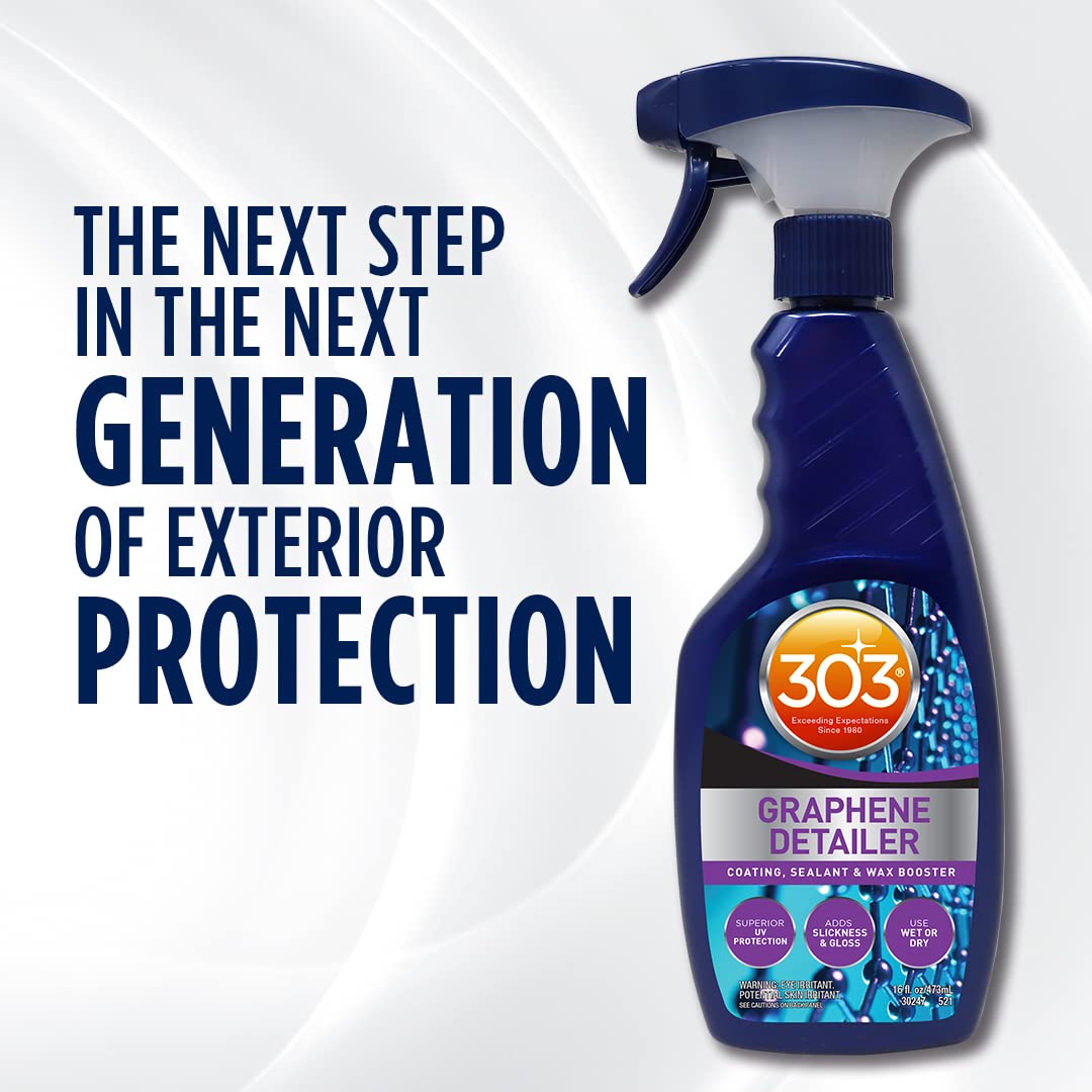 303 Products Detailer Graphene Spray, Enhances Gloss & Protection on Existing Coating, Sealants & Waxes, UV Protectant, Drying Aid, Add Ceramic Graphene Protection, Waterless Car Detailing Spray, 16oz