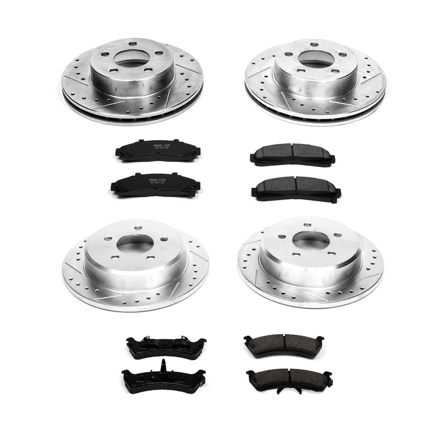 Power Stop K1861 Z23 Carbon Fiber Brake Pads Front and Rear with Drilled & Slotted Brake Rotors Kit For Ford Explorer 1995-2001, Mercury Mountaineer 1997-2001 [Model Specific]
