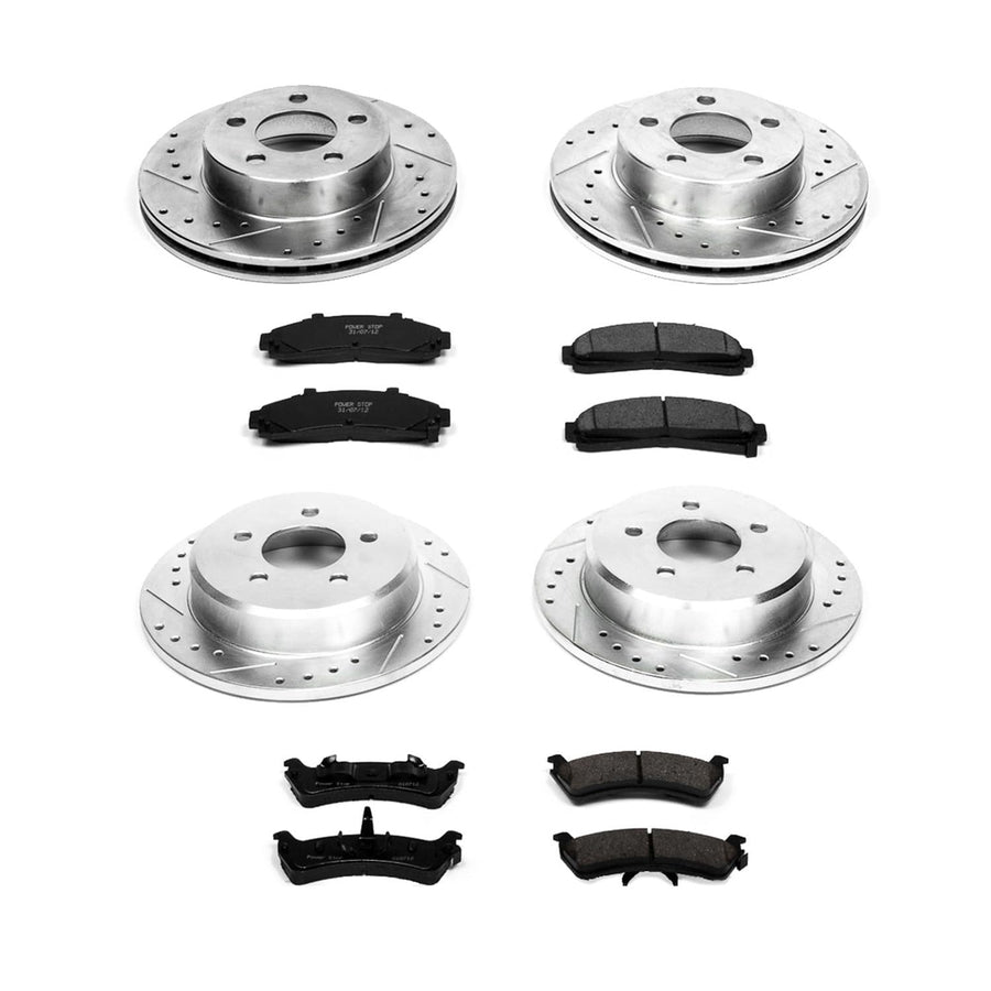 Power Stop K1861 Z23 Carbon Fiber Brake Pads Front and Rear with Drilled & Slotted Brake Rotors Kit For Ford Explorer 1995-2001, Mercury Mountaineer 1997-2001 [Model Specific]
