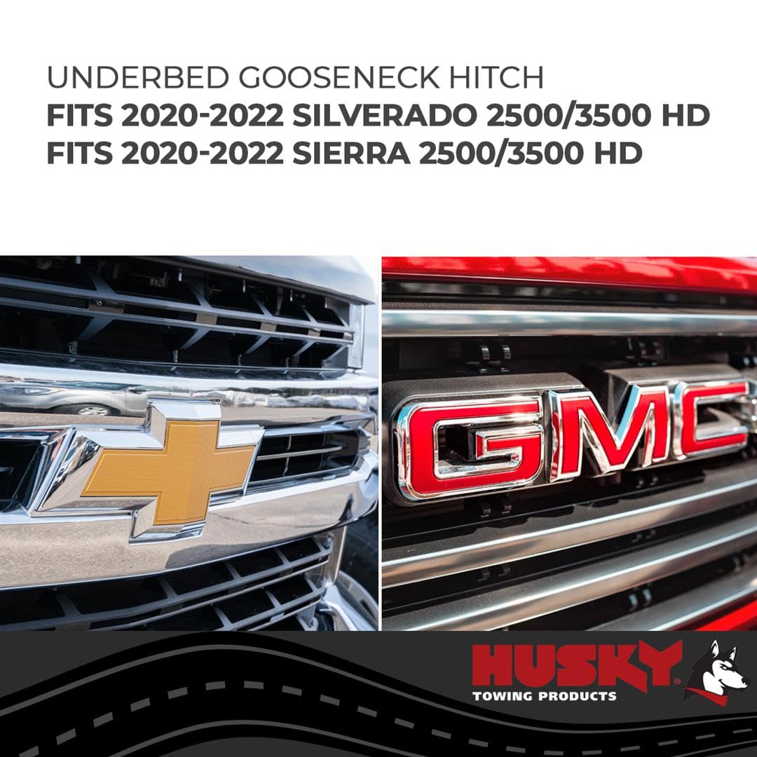 Husky Towing Gooseneck Trailer Hitch 35202 Fits 2020-2026 Chevrolet Silverado 2500 HD Under-Bed Direct Fit 35,000 lb GTW 8,750 lb TW, 2-5/16 Inch Removable Ball Gray Steel