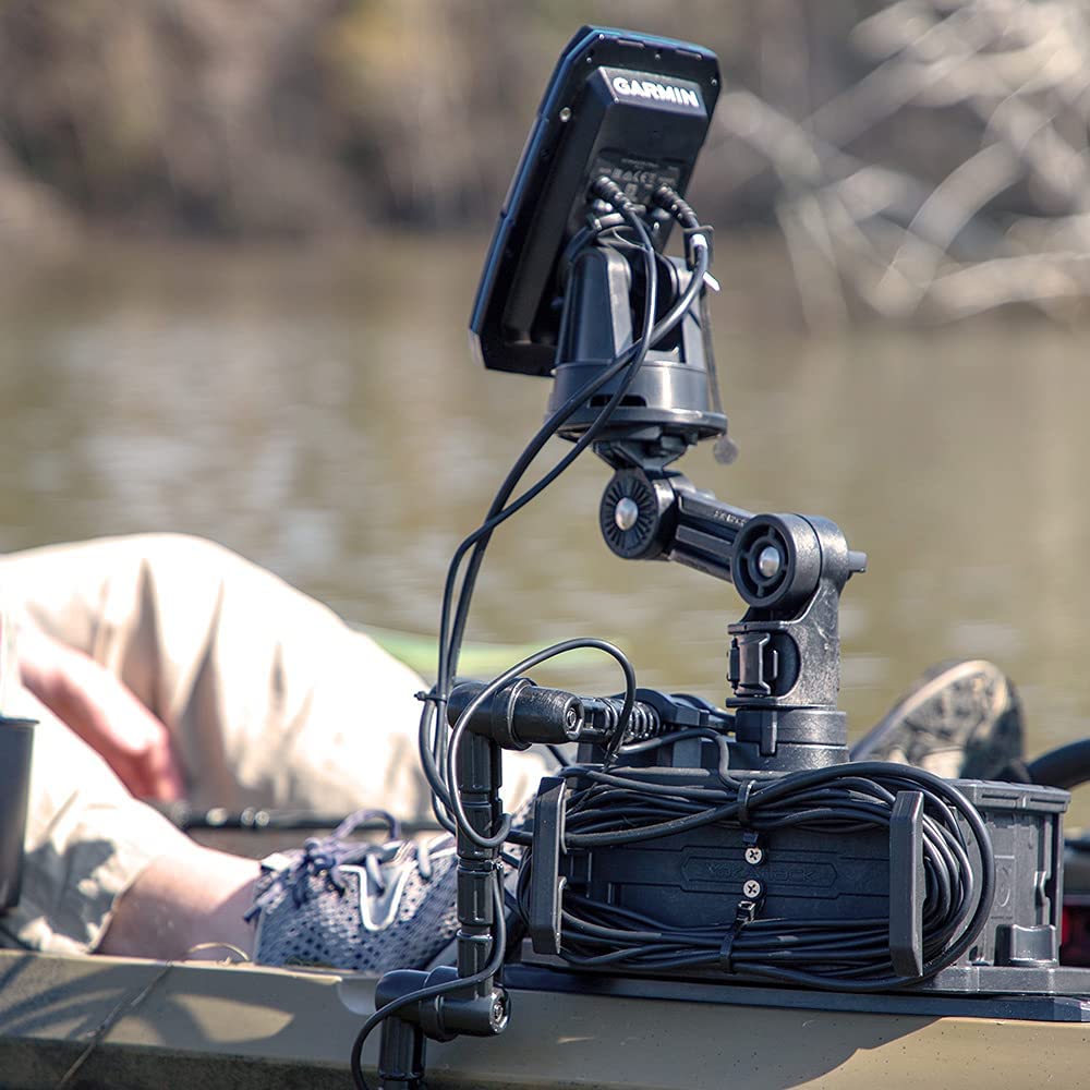 Round Base YakAttack Fish Finder Mount | Kayak Track Mount | Fits Garmin Striker 4 & Raymarine Dragonfly 7 Pro | Secure Kayak Rail Mount | Works with GearTrac & MightyMount | Hardware Included