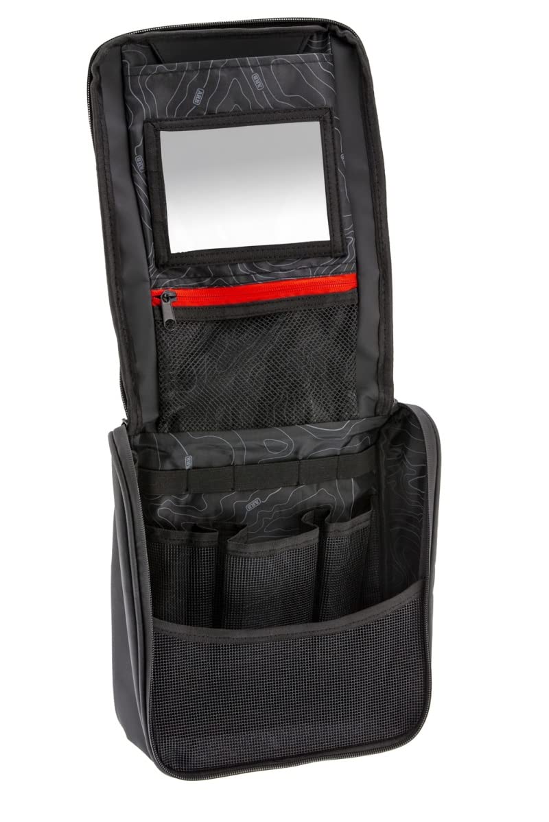 ARB Charcoal Finish Toiletries Bag w/Red Highlights PVC Outer Shell Mesh Pockets Mirror (ARB4209)