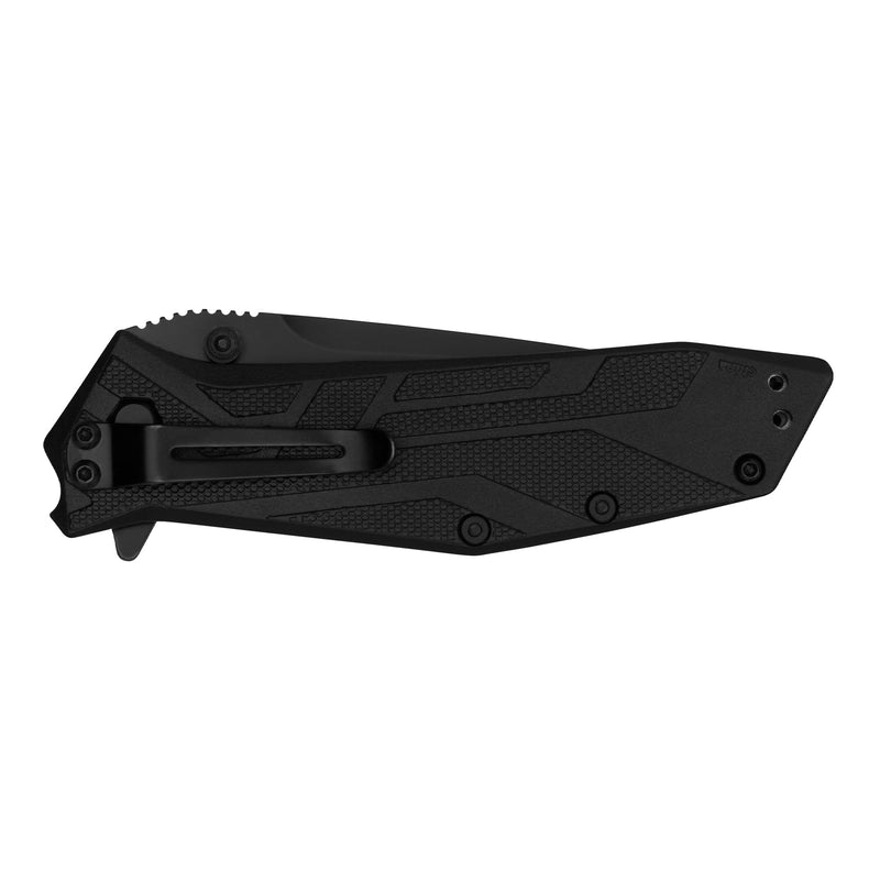 Brawler Kershaw Pocket Knife, All-Black Design, 3 Inch Stainless Steel Partially Serrated Tanto Blade, EDC with Assisted Opening, 4-Position Pocketclip, Everyday Carry Pocket Knife for Men and Women