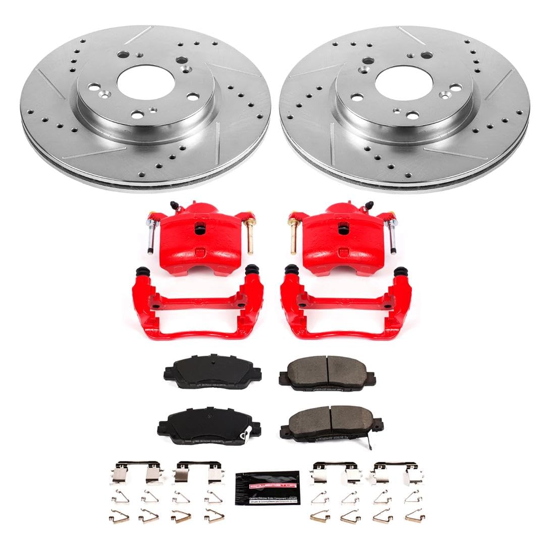 Power Stop Z23 Evolution Front Brake Caliper Kit KC7345- Brake Rotors, Carbon-Fiber Ceramic Brake Pads, Brake Calipers For Honda Accord 2016-2017 [Model Specific]