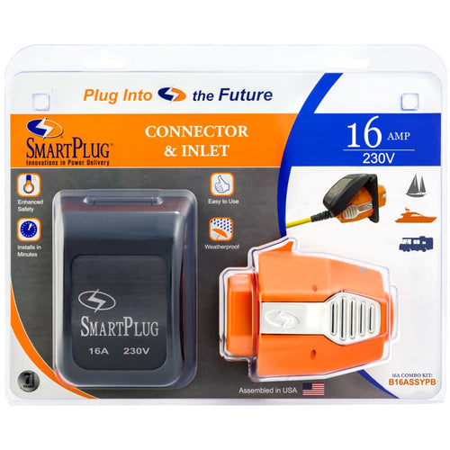 RV/Boat & Camper Shore Power Combo Kit - SmartPlug B16ASSYPW 16A 125V Female Connector & Non-Metallic Inlet Receptacle, Durable Weatherproof Electrical Connectors Kit