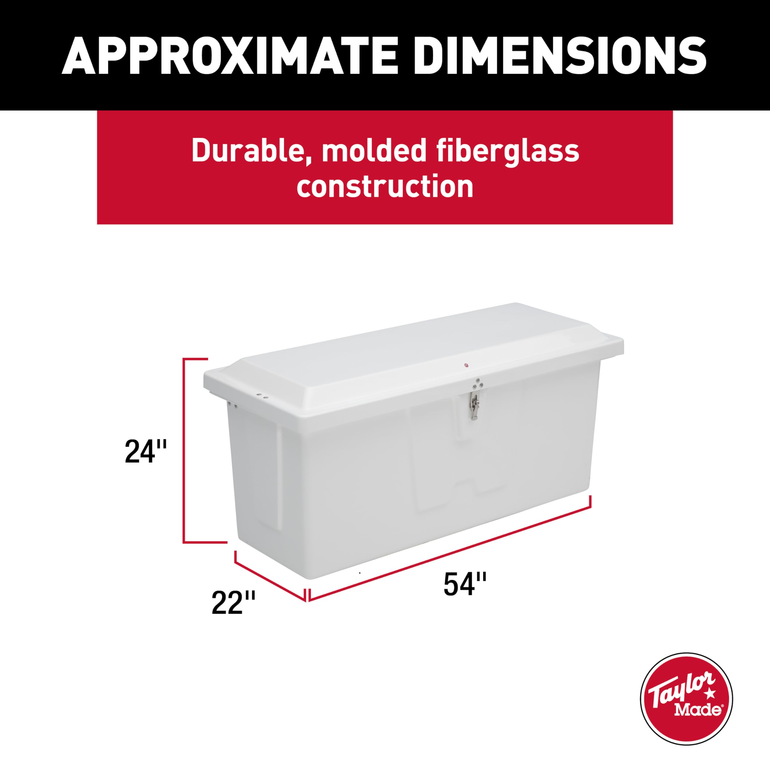 Stow 'N Go Taylor Made Small Fiberglass Dock Box, White (24"H x 54"W x 22"D) – Fiberglass construction, UV gelcoat finish, stainless steel lockable latch and hardware – 2020108652