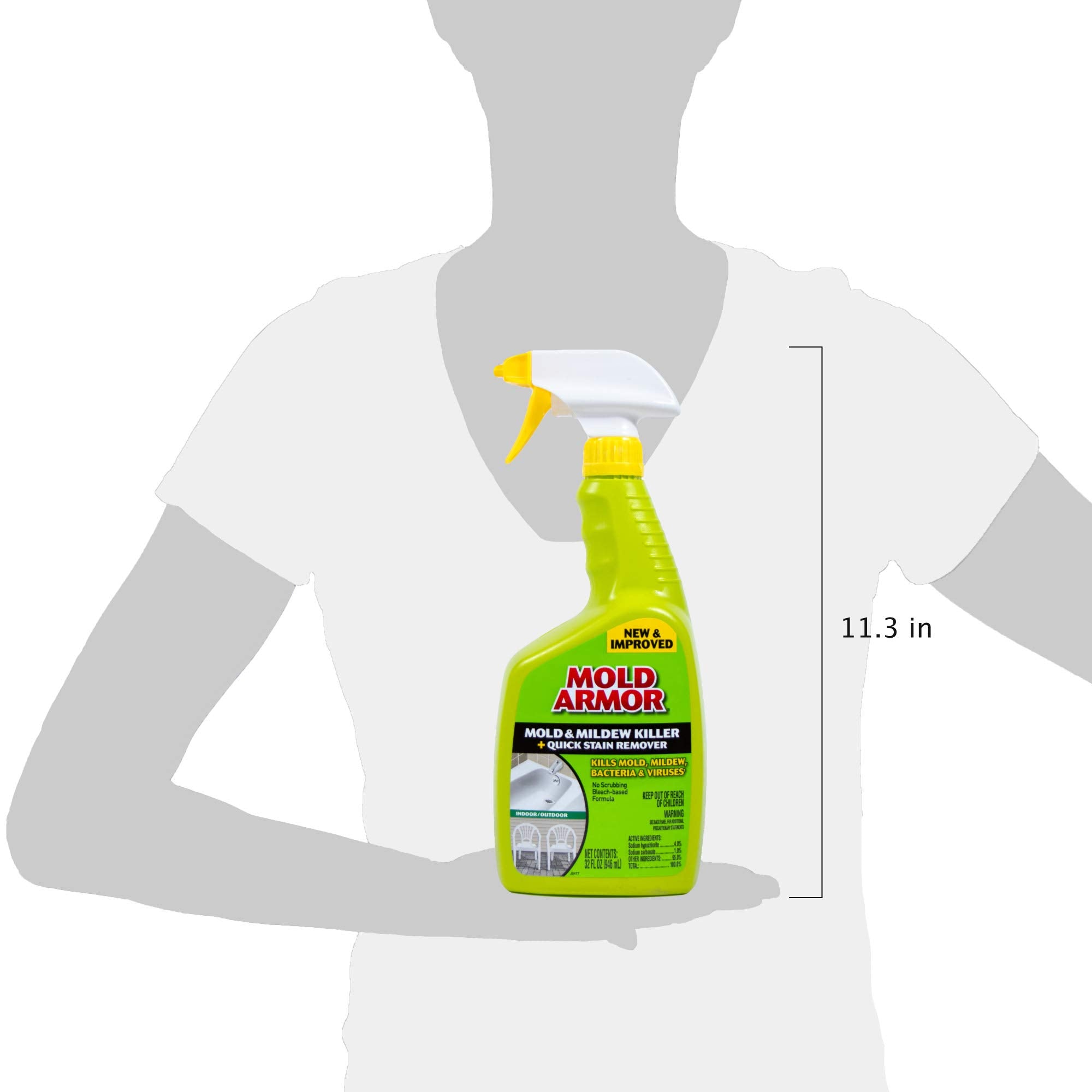 MOLD ARMOR Quick Stain Remover + Mold and Mildew Killer, 32 oz., Trigger Spray Bottle, Eliminates 99.9% of Household Bacteria and Viruses, Ideal Bathroom Mold and Mildew Remover